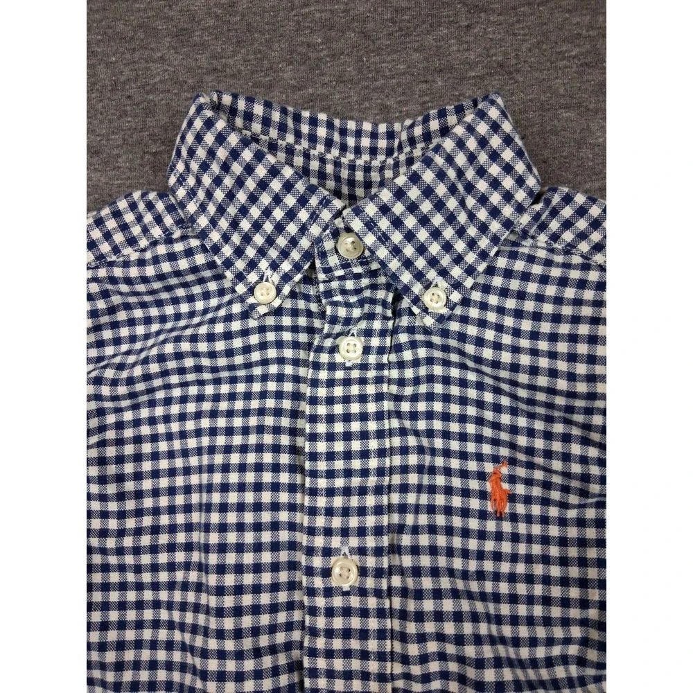 Ralph Lauren‎ Baby 2T Blue Gingham Check Plaid Small Pony Button Down Preppy